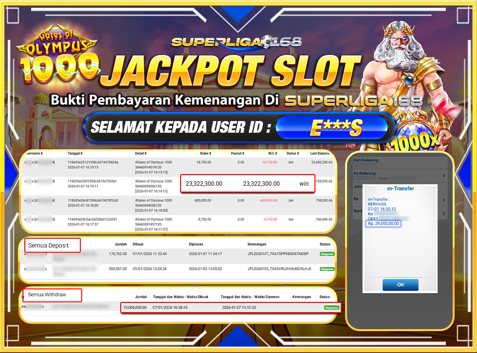 SUPERLIGA168 JACKPOT GATES OF OLYMPUS 1000 Rp.29,000,000LUNAS